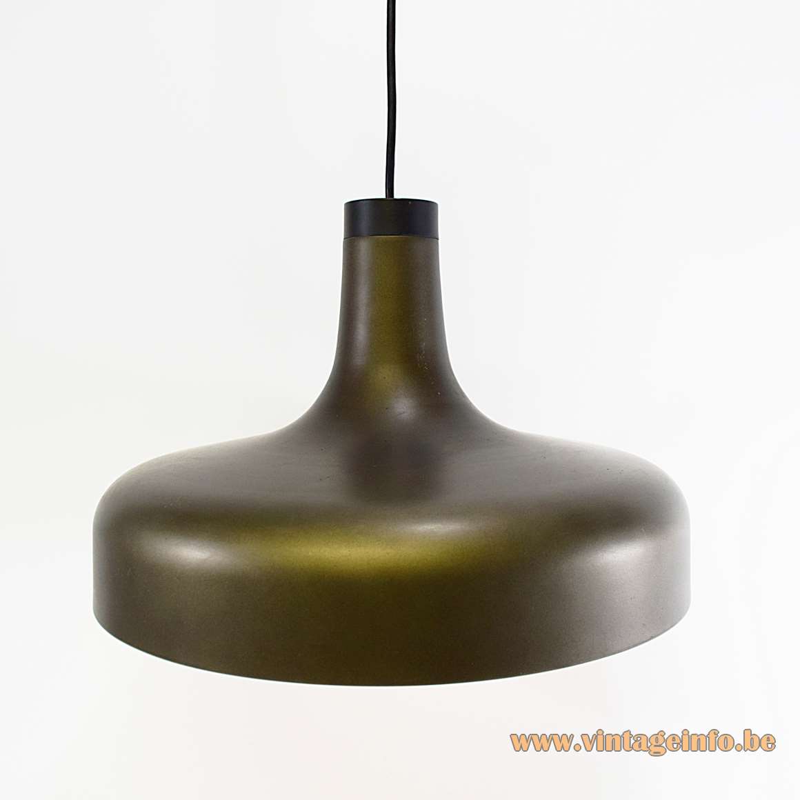 Staff Aluminium Pendant Lamp 5407 brown-green metallic 1970s mushroom black plastic top MCM