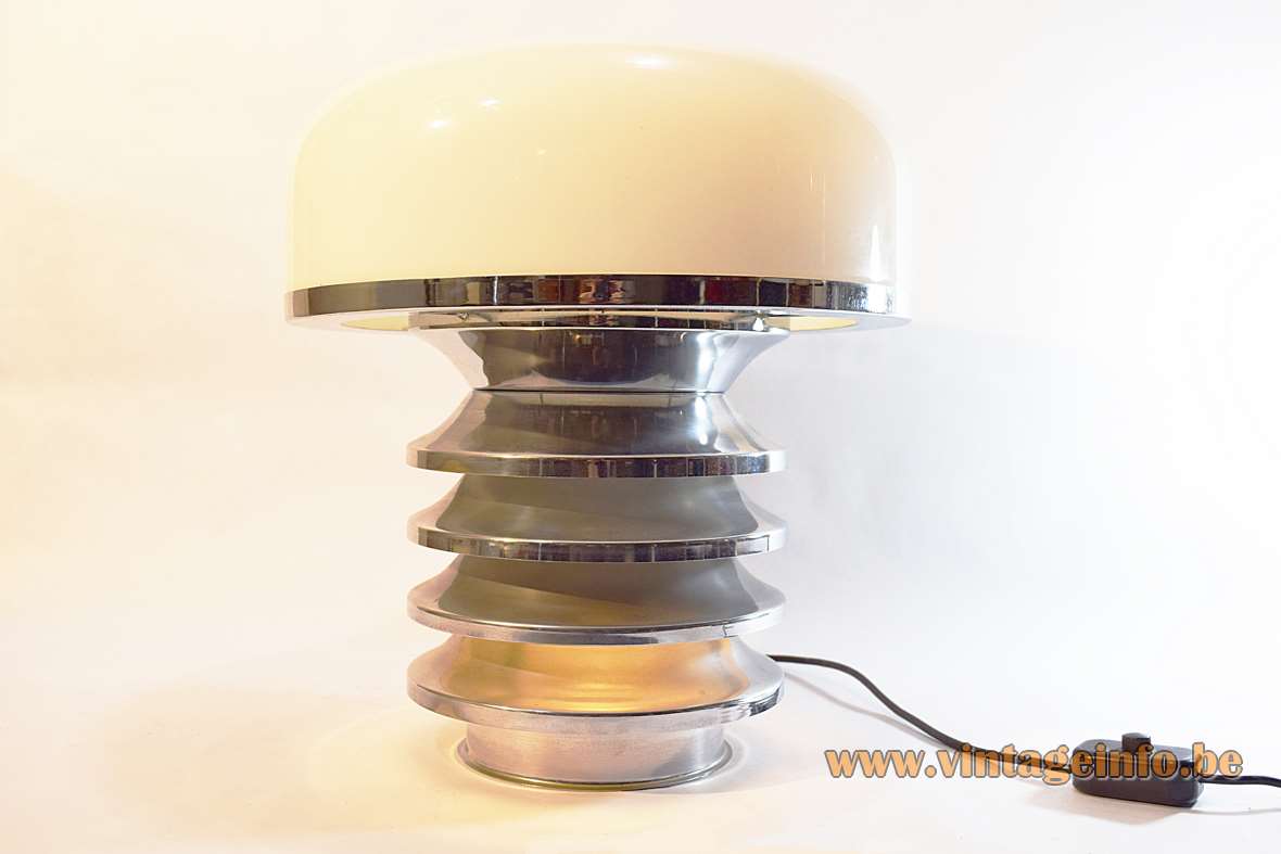 Star-Leuchten table lamp stacked chrome rings white opal glass lampshade 1960s 1970s Germany vintage