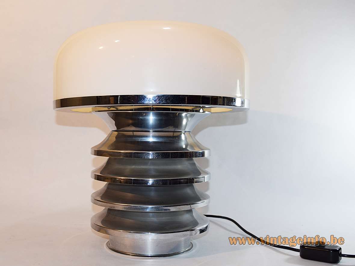 Star-Leuchten table lamp stacked chrome rings white opal glass lampshade 1960s 1970s Germany vintage