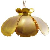 Svend Aage Holm Sørensen pendant lamp burned brass flower leaves 1960s 1970s brutalist vintage