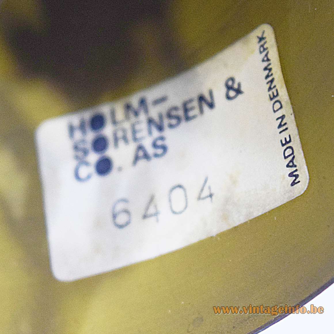 Svend Aage Holm Sørensen Brass Pendant Lamp - label 6404 - inside the canopy