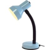 Veneta Lumi gooseneck desk lamp light blue metal base & lampshade ribbed black plastic tube 1980s Italy