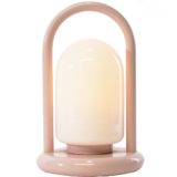 1980s pink handle table lamp round base white opal glass lampshade Massive Belgium design Romolo Lanciani