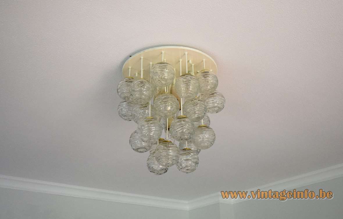 DORIA snowball flush mount 27 round white brass ceiling mount swirled glass globes 1960s 1970s Germany