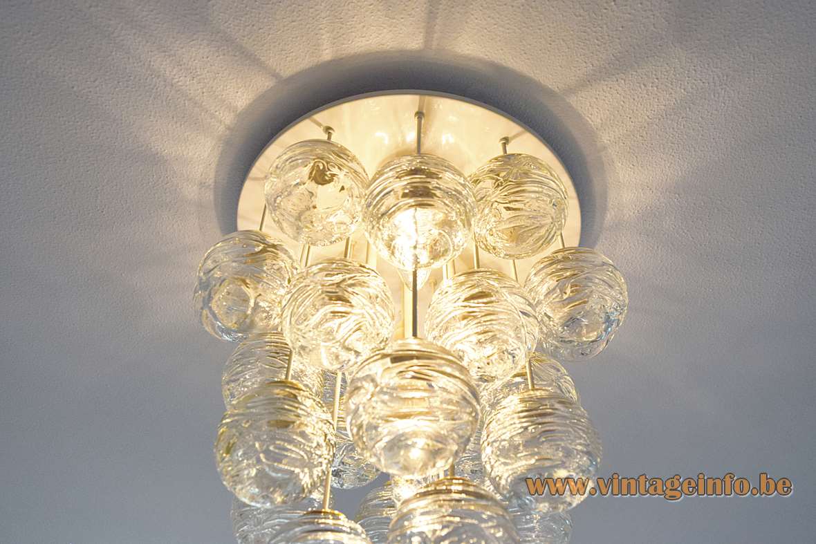 DORIA snowball flush mount 27 round white brass ceiling mount swirled glass globes 1960s 1970s Germany
