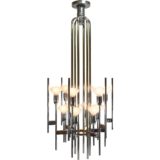 Gaetano Sciolari chrome tubes chandelier design long rods & slats 12 E14 lamp sockets 1960s 1970s Italy