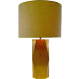 1980s brass geometric table lamp oblong hollow metal base round tubular fabric lampshade 1970s Massive Belgium