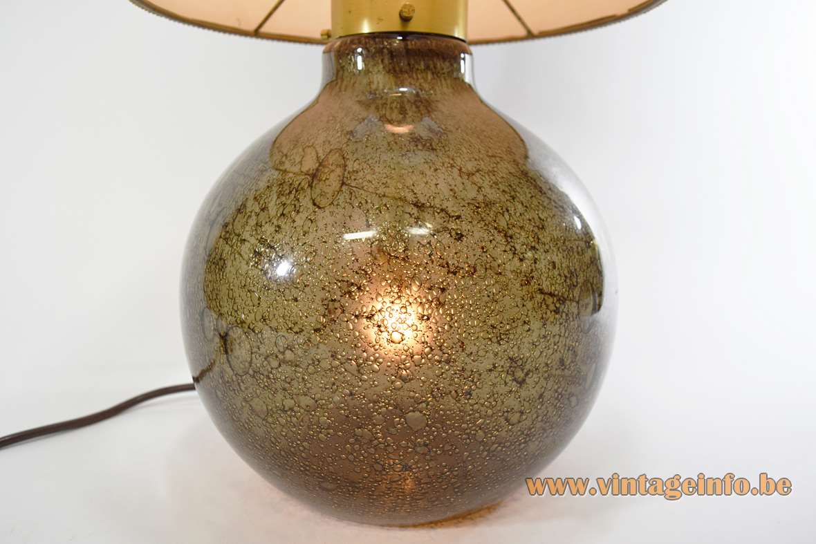 Peill + Putzler bubble glass table lamp brown globe bottle round fabric lampshade 1970s vintage