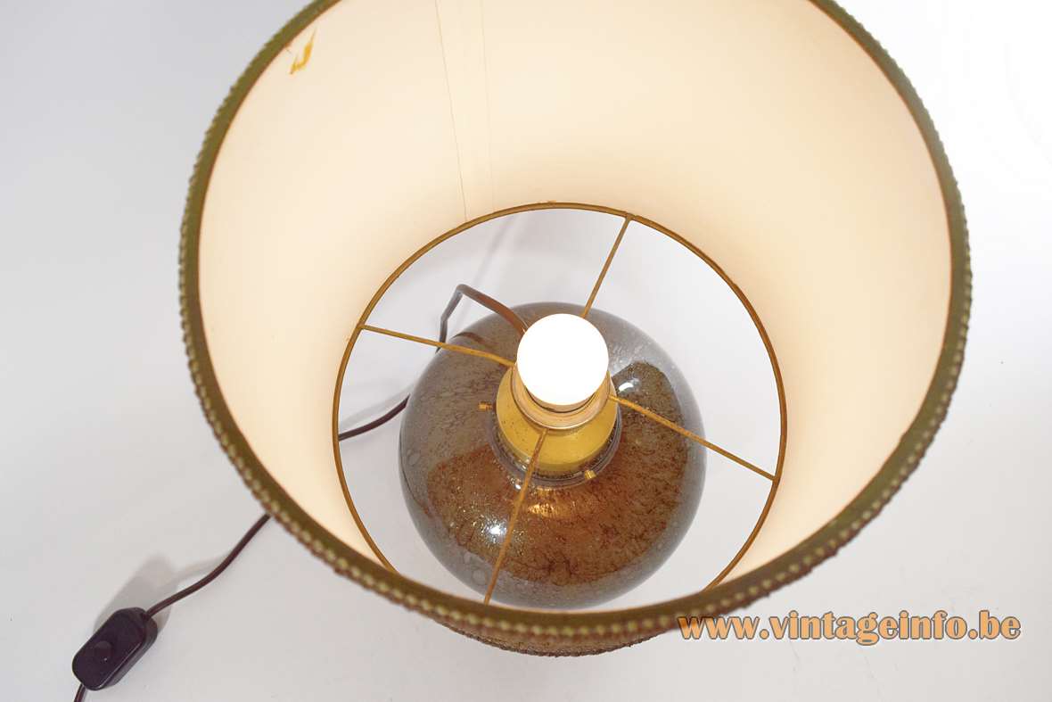 Peill + Putzler bubble glass table lamp brown round conical fabric lampshade top view 1970s Germany