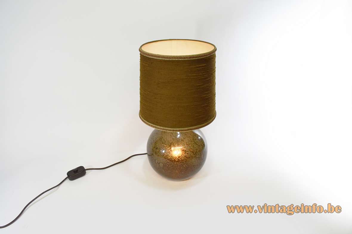 Peill + Putzler bubble glass table lamp brown globe bottle base round conical fabric lampshade 1970s Germany