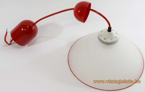 Peill + Putzler Red Rim Pendant Lamp frosted opal conical glass lampshade 1980s Germany