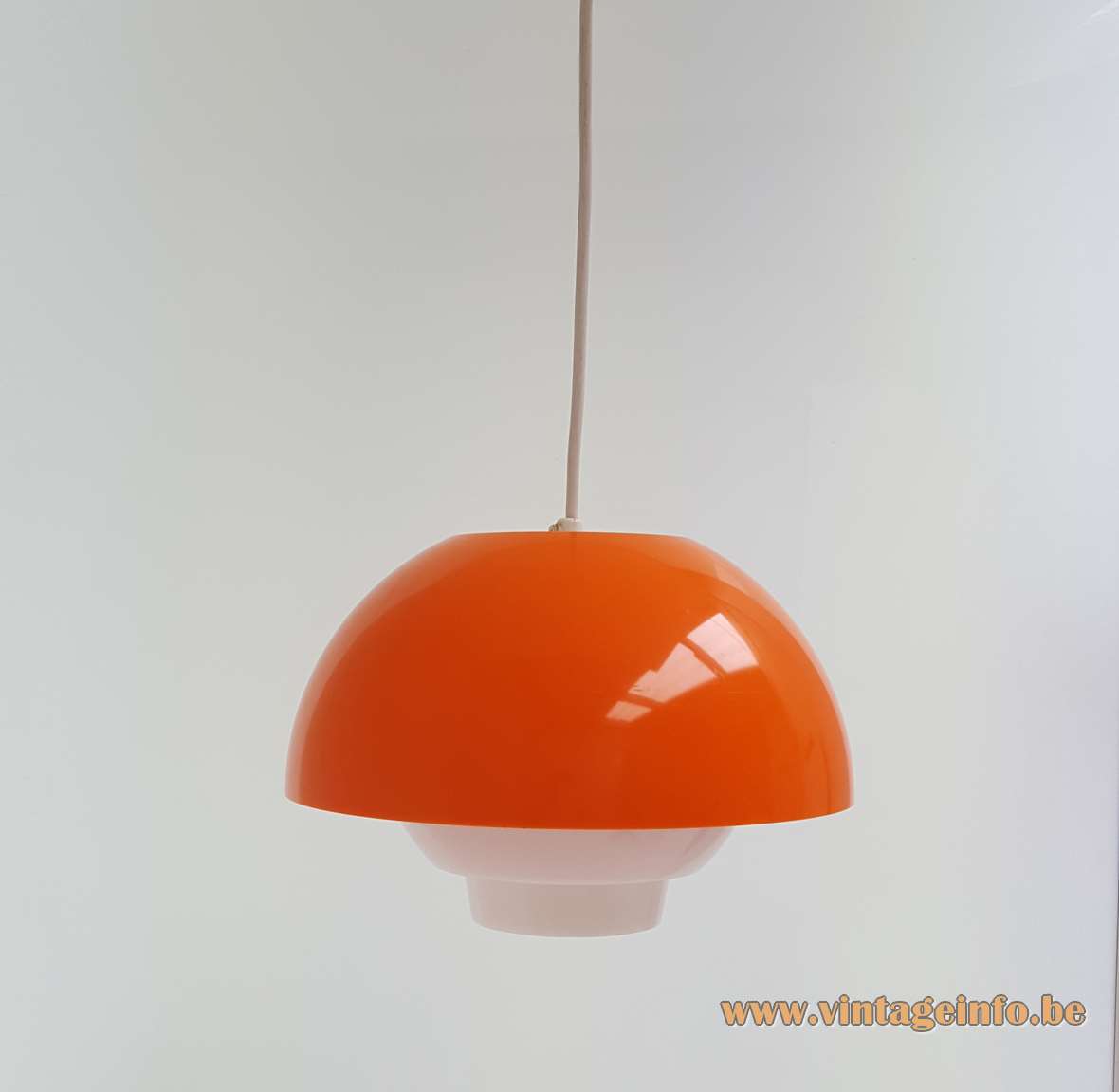 Bent Karlby Ergo pendant lamp orange acrylic plastic lampshade white diffuser ASK Belysninger Denmark 1970s