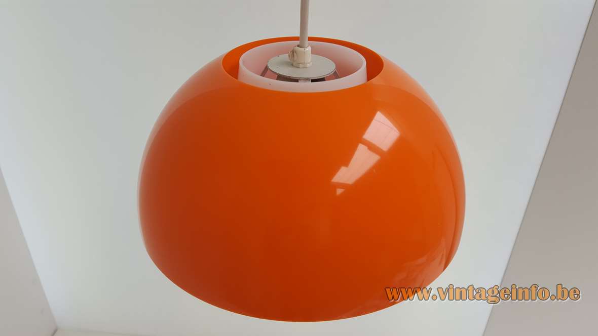 Bent Karlby Ergo pendant lamp orange acrylic plastic lampshade white diffuser ASK Belysninger Denmark 1970s