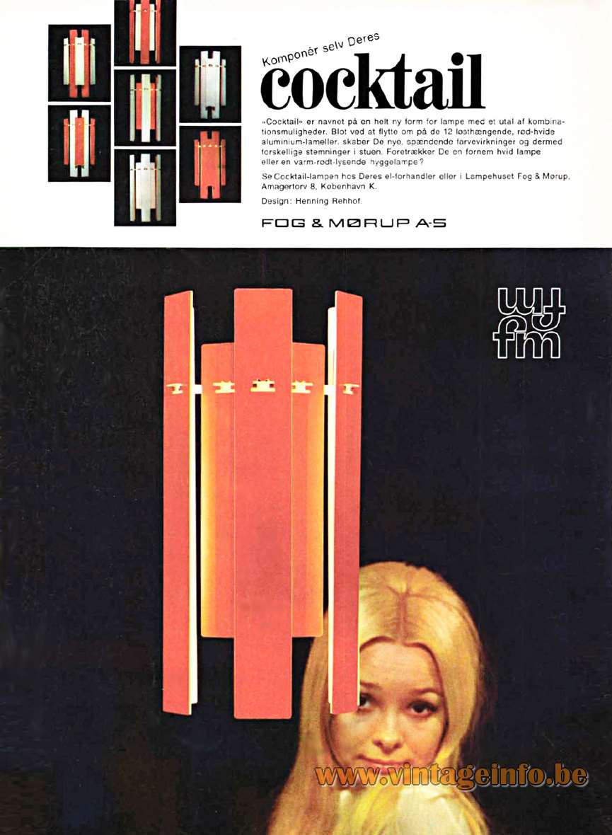Fog & Morup Cocktail Pendant Lamp Red white metal slats/strips design: Henning Rehhof 1970s MCM