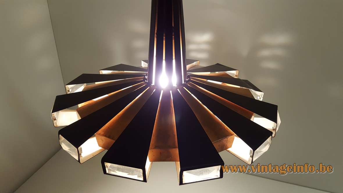 Coronell Elektro pendant lamp design: Werner Schou UFO sputnik lampshade copper black metal & glass 1960s Denmark 