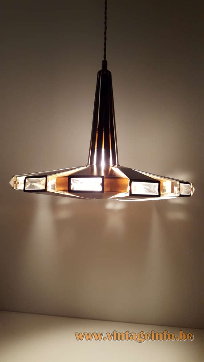 Coronell Elektro pendant lamp design: Werner Schou UFO sputnik lampshade copper black metal & glass 1960s Denmark 