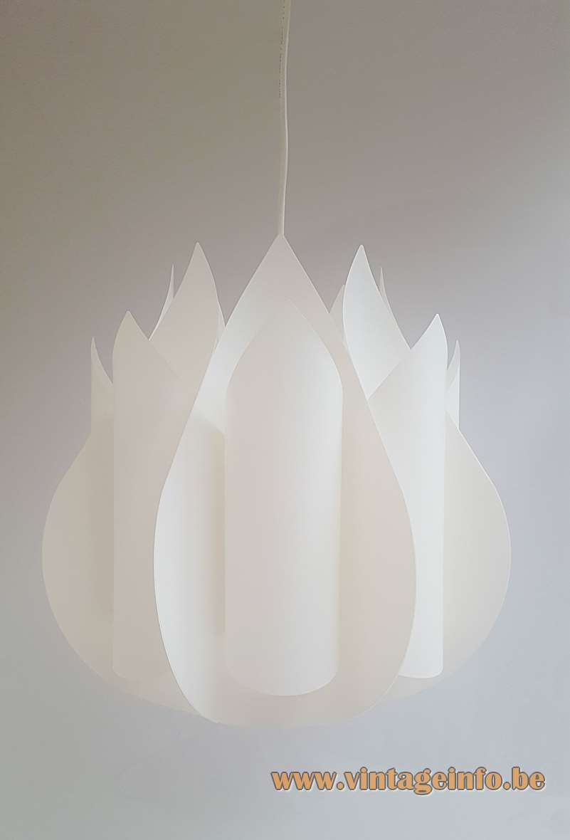 Crocusine pendant lamp design: Flemming Brylle & Preben Jacobsen plastic flower flame lampshade 1970s Quality System Denmark