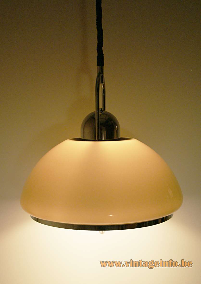 Dijkstra brown acrylic pendant lamp round lampshade chrome handle Rolly rise & fall 1970s The Netherlands 