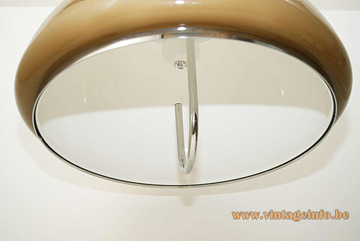 Dijkstra brown acrylic pendant lamp round lampshade chrome handle Rolly rise & fall 1970s The Netherlands 