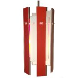 Fog & Morup Cocktail pendant lamp design: Henning Rehhof red & white metal slats strips lampshade 1970s Denmark