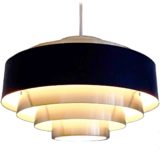 Fog & Morup Ultra pendant lamp design: Jo Hammerborg white & black aluminium metal rings lampshade 1950s 1960s