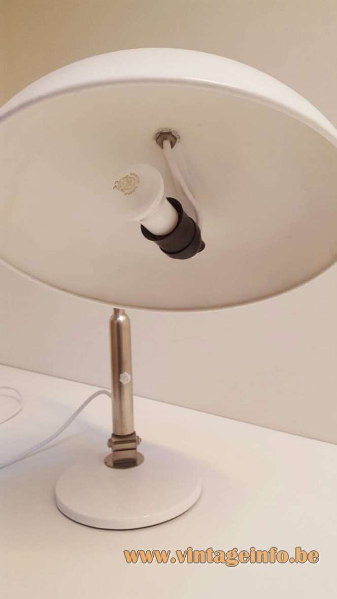Hala 144 desk lamp design Herman Busquet round metal base mushroom lampshade chrome rod 1970s model