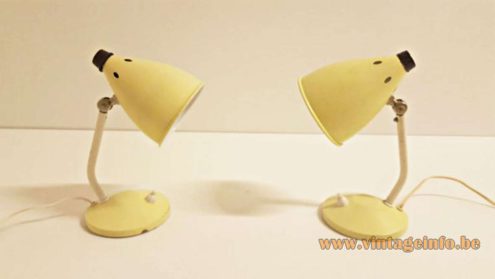 Hala Bartje Desk Lamp round base curved rod pale yellow 1950s 1960s bedside lamp MCM Netherlands