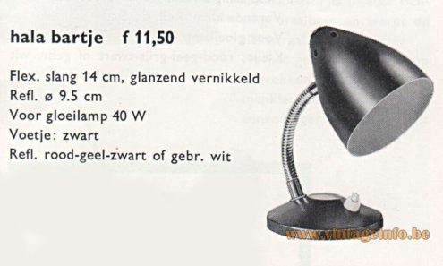 Hala Bartje Desk Lamp catalogue 1967 1950s 1960s round base curved rod The Netherlands MCM