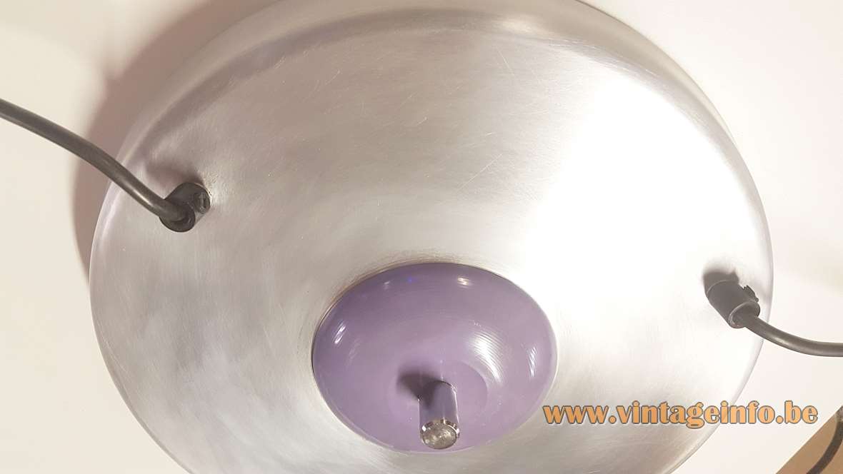 Lakro cascading pendant chandelier round brushed aluminium canopy purple ring design: Carl Thore 1960s 1970s