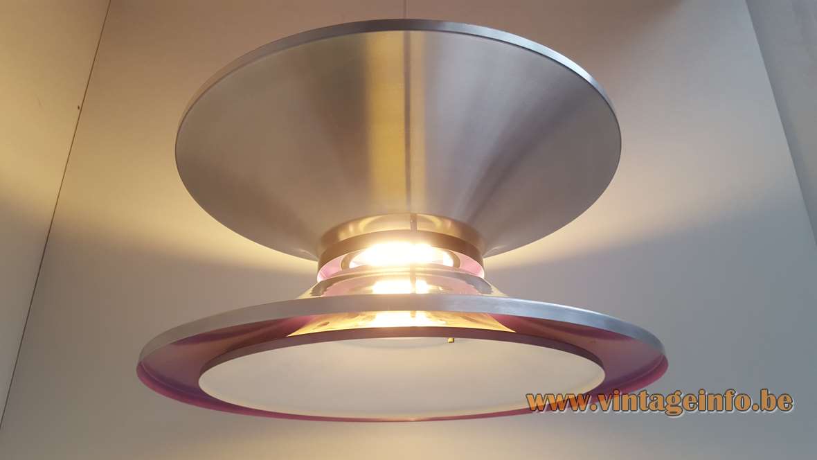 Lakro Yo-Yo pendant lamp aluminium conical purple discs lampshade design: Carl Thore 1960s 1970s E27 socket