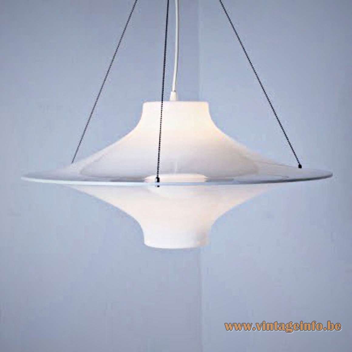 Yki Nummi Lokki pendant lamp 1960 design round white acrylic UFO lampshade Sanka Oy Finland