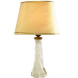 Twisted Murano bubble glass table lamp clear glass base fabric lampshade Barovier & Toso 1950s 1960s Italy