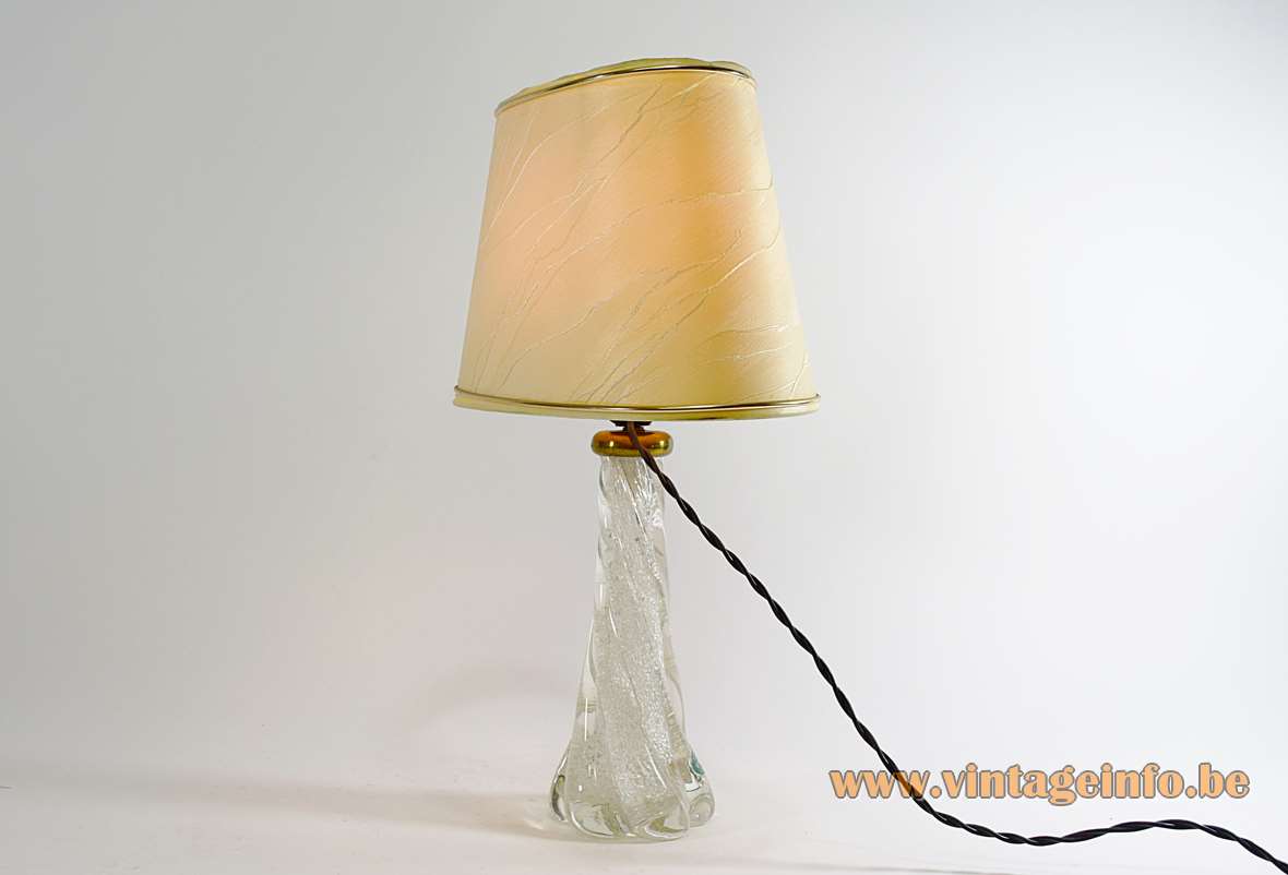 Twisted Murano bubble glass table lamp clear glass base fabric lampshade Barovier & Toso 1950s 1960s Italy