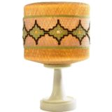 Nylon string bedside lamp round white table base braided fishing wire lampshade 1960s Philips E14 socket