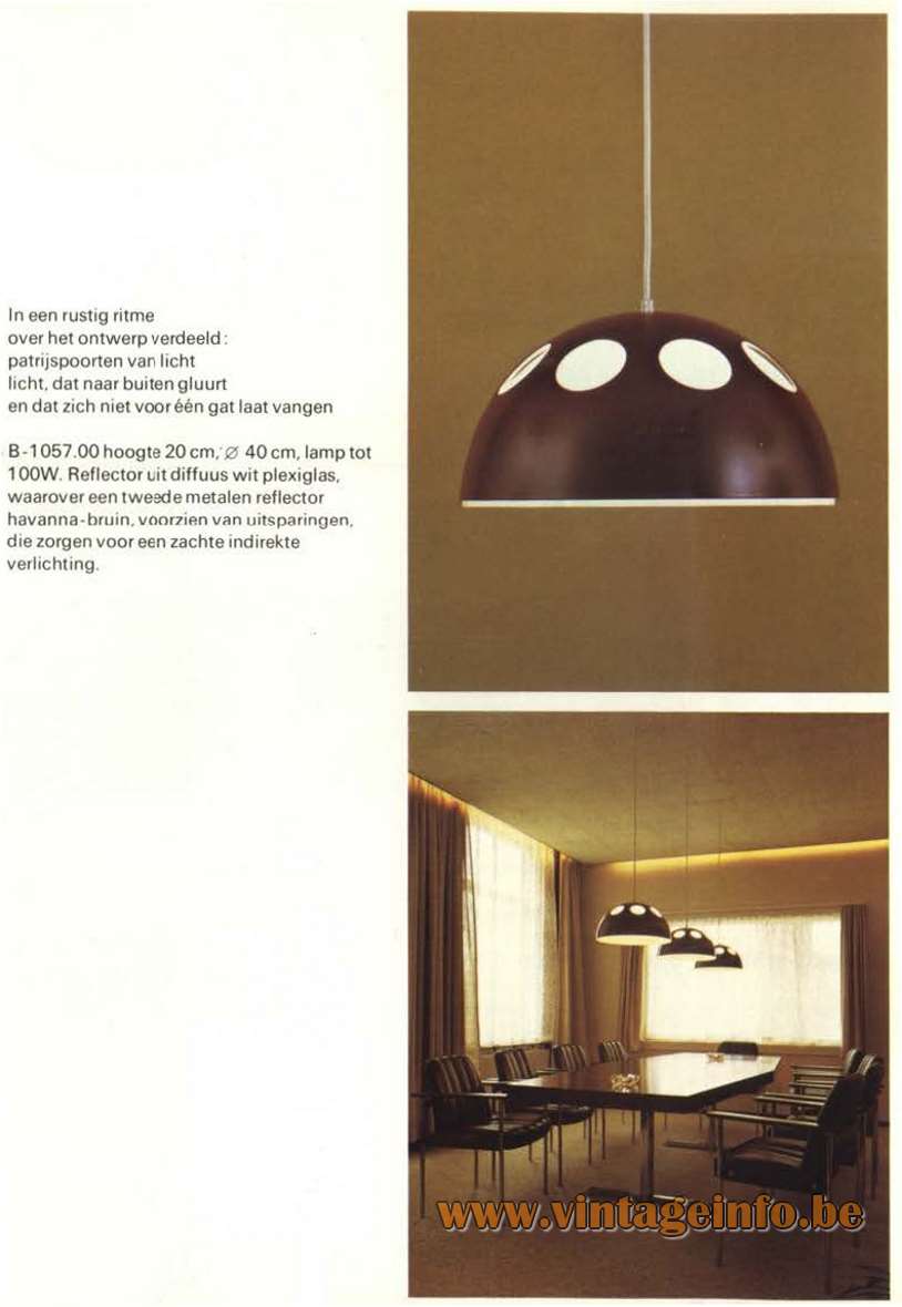 Raak Mushroom Pendant Lamp B-1057 El Duomo white acrylic round metal lampshade holes 1960s 1970s MCM