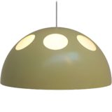 Raak mushroom pendant lamp B-1057 half round metal lampshade white acrylic round holes 1950s 1960s 1970s