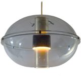 Raak Orbiter pendant lamp clear acrylic oval globe lampshade perforated aluminium tube diffuser 1950s 1960s 1970s