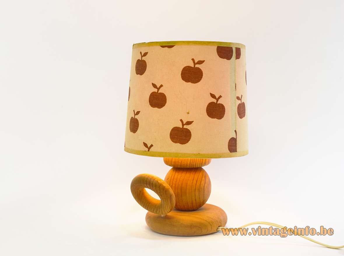 AB Ellysett table lamp design: Hans-Agne Jakobsson wood candlestick pop art apple lampshade 1960s MCM