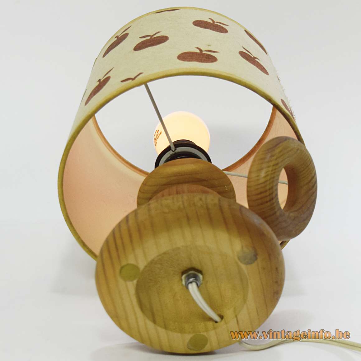 AB Ellysett table lamp design: Hans-Agne Jakobsson wood candlestick pop art apple lampshade 1960s MCM