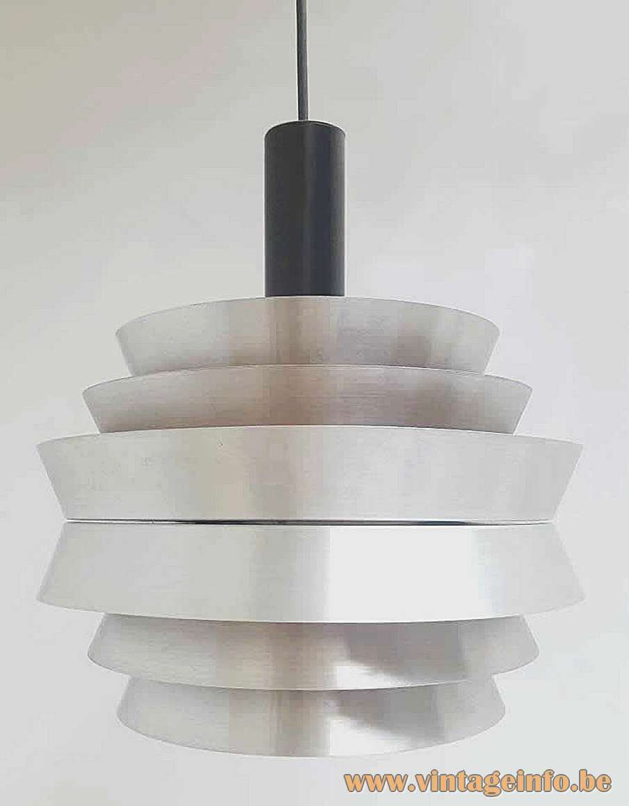Carl Thore Trava pendant lamp round aluminium lampshade 6 parts taupe inside 1960s Granhaga Metallindustri Sweden