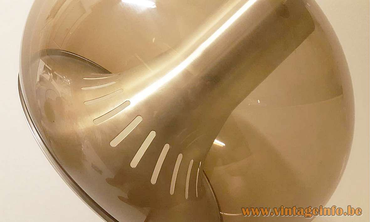 Dijkstra smoked acrylic pendant lamp brown Perspex globe lampshade perforated conical aluminium diffuser 1970s E27 socket
