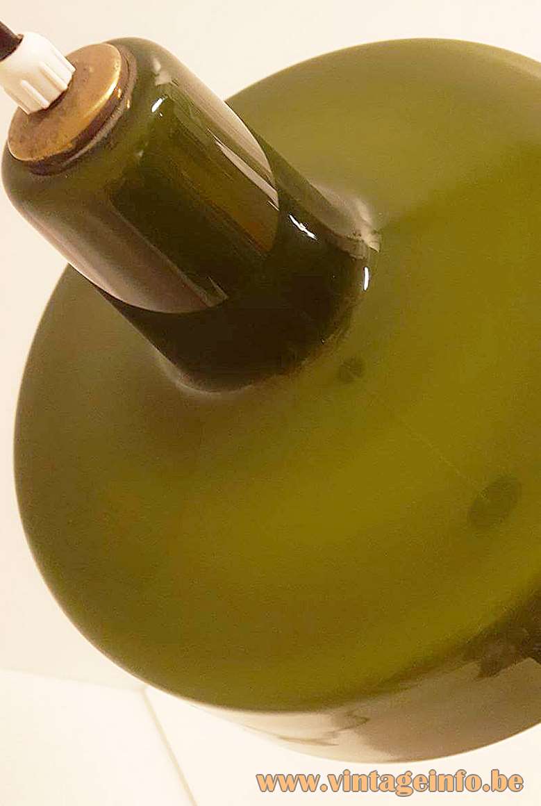 Holmegaard green glass pendant lamp design: Jacob Eiler Bang round olive lampshade white inside 1960s Denmark 
