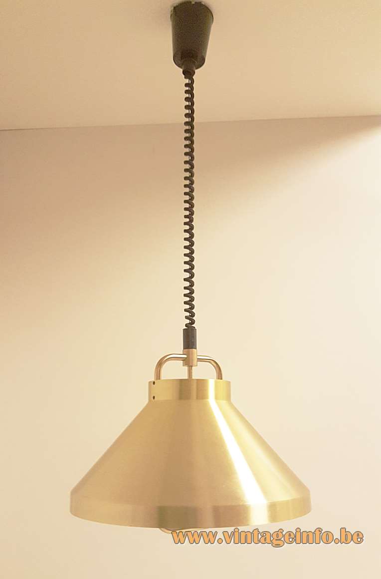 Jo Hammerborg Tarok pendant lamp conical anodised aluminium lampshade rise & fall mechanism Fog & Morup Denmark 1970s