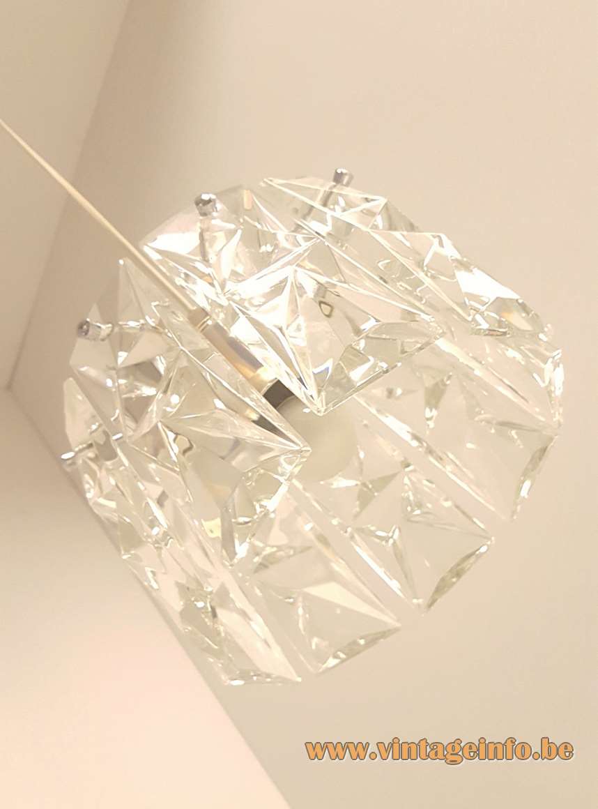 Kinkeldey crystal pendant lamp metal frame clear cut faceted glass lampshade 1960s 1970s Germany E27 socket