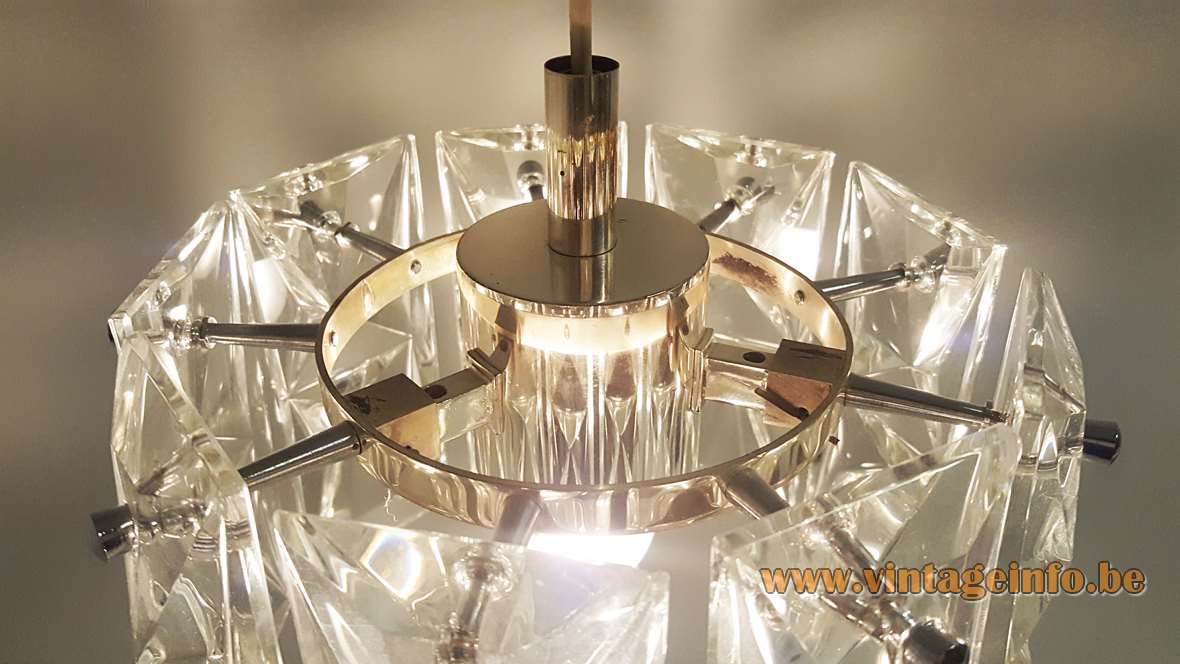 Kinkeldey crystal pendant lamp metal frame clear cut faceted glass lampshade 1960s 1970s Germany E27 socket