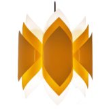 Lars Schiøler Ballet pendant lamp round white yellow orange folded plastic lampshade Hoyrup Denmark 1970s