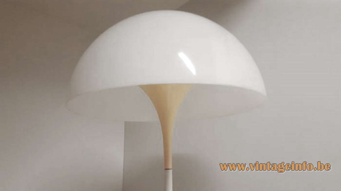  Verner Panton Panthella floor lamp white acrylic Perspex mushroom lampshade metal base Louis Poulsen 1970s label