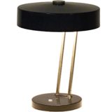 SIS black metal desk lamp round aluminium base 2 chrome rods mushroom lampshade 1960s 1970s Germany