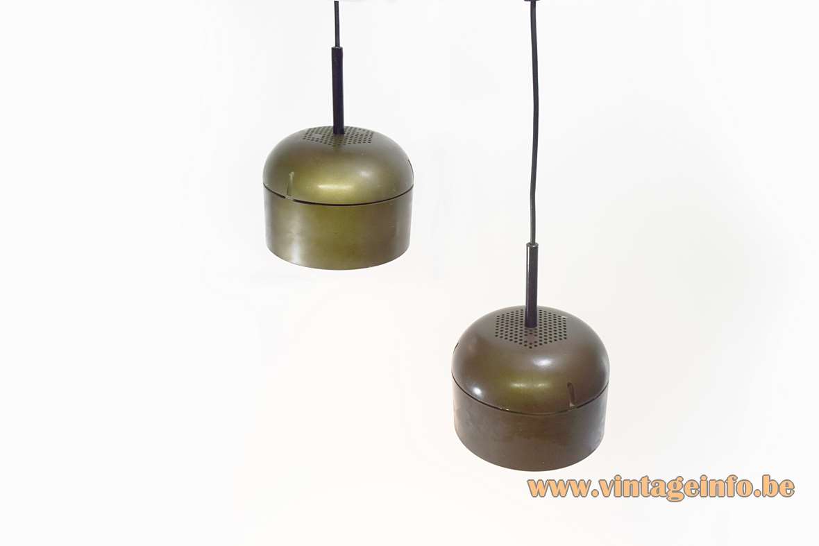 Staff pendant lamp 5517 design: Arnold Berges round brown hexagonal perforated plastic lampshade metal reflector 1970s