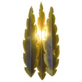 Svend Aage Holm Sørensen wall lamp 3 burned brass leaves lampshades 1960s 1970s Denmark brutalist design